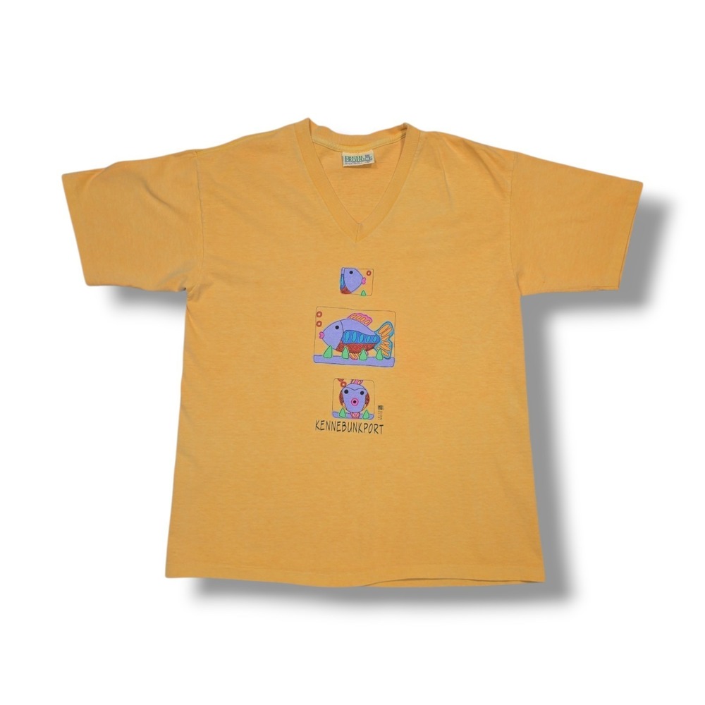 Vintage Fresh Produce Kennebunkport Yellow V-Neck  T-Shirt Women's M